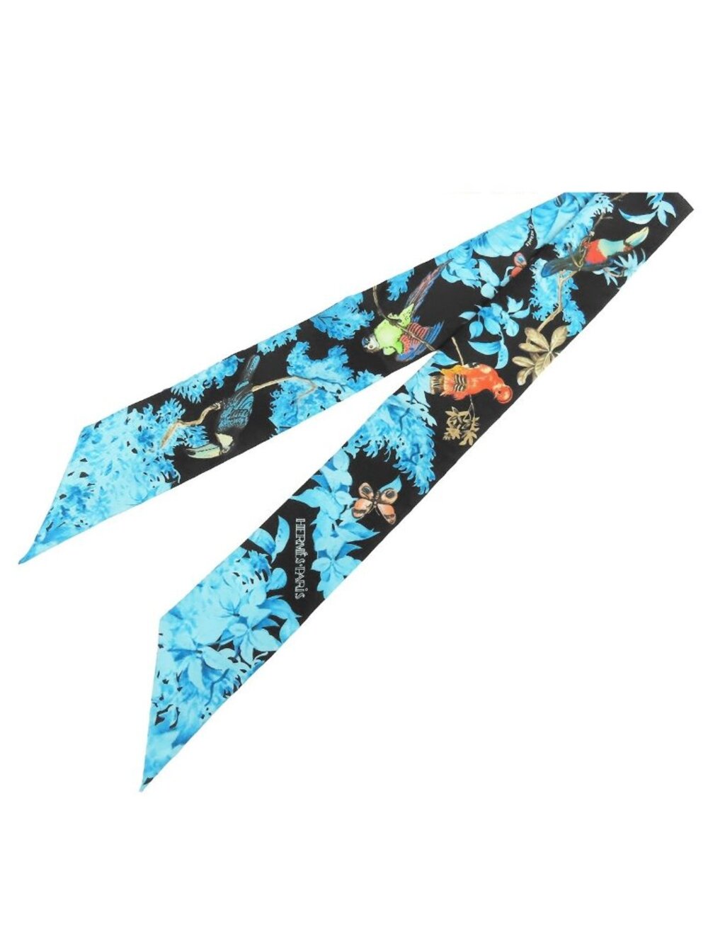 Hermes Twilly Black Blue Multicolor Silk Equateur Scarf
